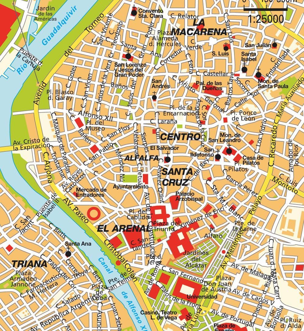 نقشہ کے Seville سپین کے شہر کے مرکز
