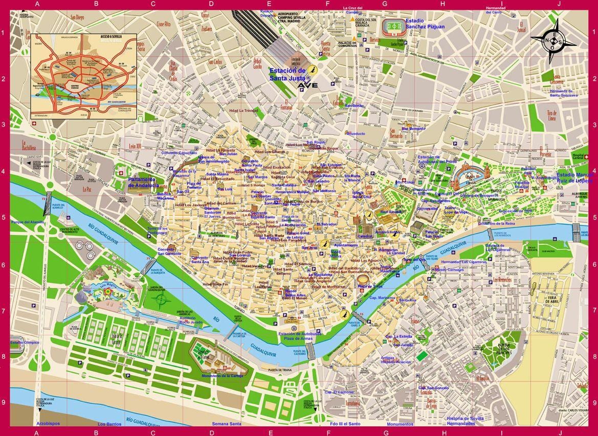 نقشہ Seville کے علاقے