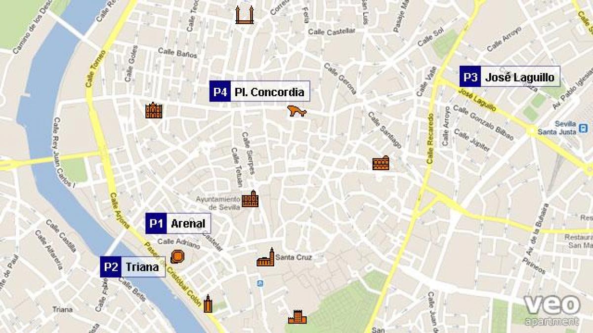 نقشہ Seville کے پارکنگ