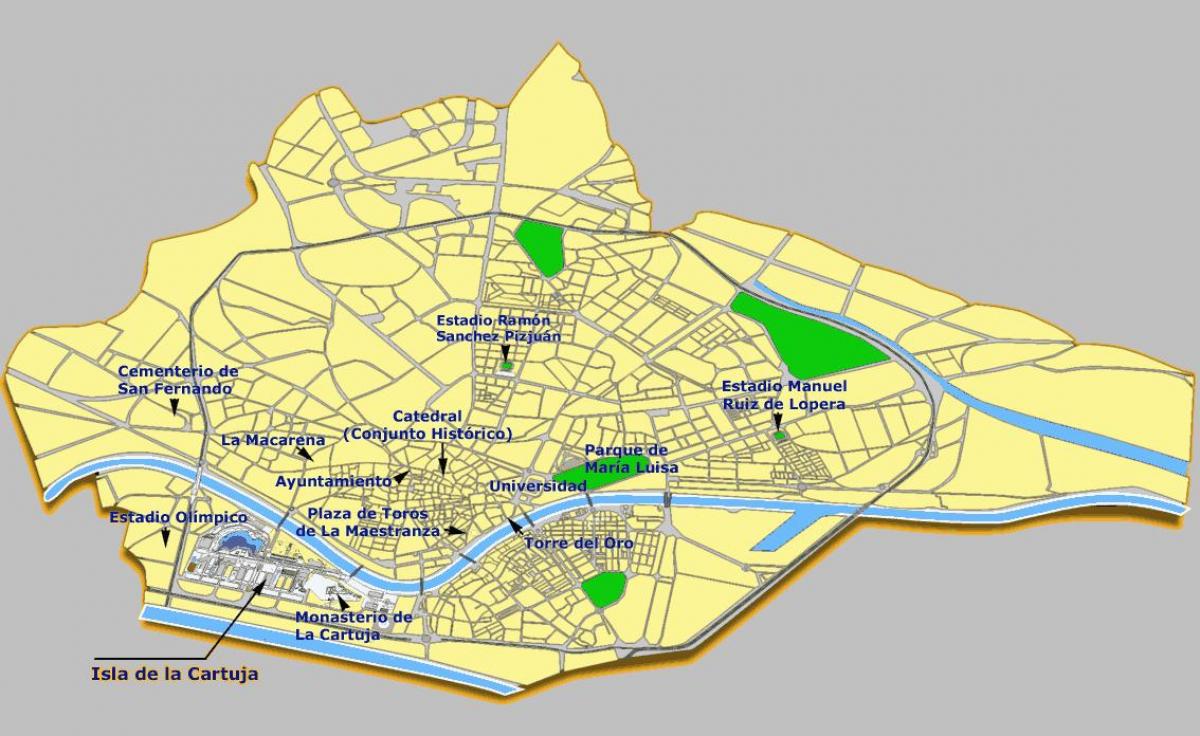 Seville سپین پرکشش مقامات کا نقشہ