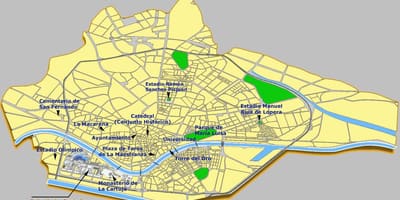 Seville سپین پرکشش مقامات کا نقشہ